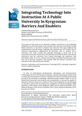 Integrating Technology Into Instruction at a Public University in Kyrgyzstan: OPEN ACCESS Barriers and Enablers