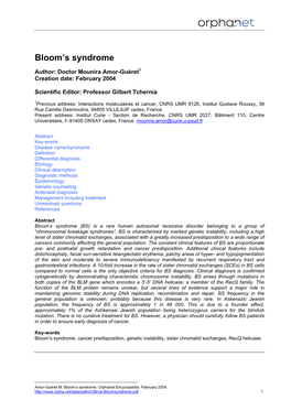 Bloom's Syndrome and the Ataxia-Telangiectasia- Mutated Protein, ATM