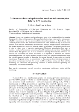 Maintenance Interval Optimization Based on Fuel Consumption Data Via GPS Monitoring