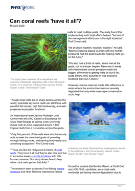 Can Coral Reefs 'Have It All'? 16 April 2020