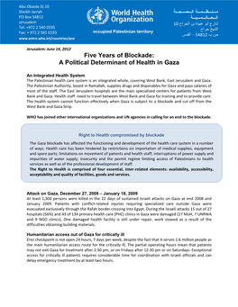 Five Years of Blockade: a Political Determinant of Health in Gaza