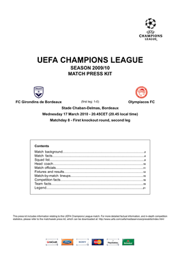 Uefa Champions League Season 2009/10 Match Press Kit