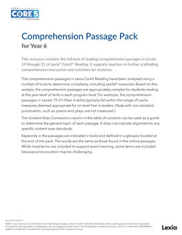Comprehension Passage Pack for Year 6