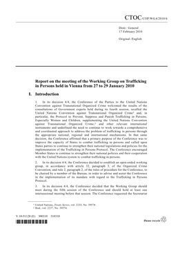 Report on the Meeting of the Working Group on Trafficking in Persons Held in Vienna from 27 to 29 January 2010 I. Introduction