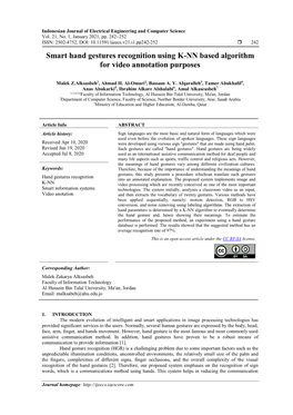 Smart Hand Gestures Recognition Using K-NN Based Algorithm for Video Annotation Purposes