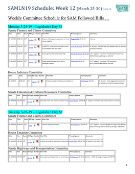 SAMLN19 Schedule: Week 12 (March 25-30) 3-28-19