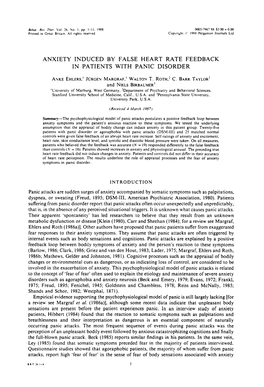 Anxiety Induced by False Heart Rate Feedback in Patients with Panic Disorder