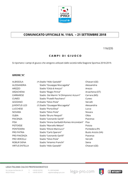 Campi Da Gioco Serie C 2018-2019