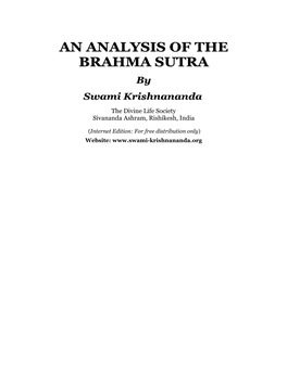 An Analysis of the Brahma Sutra