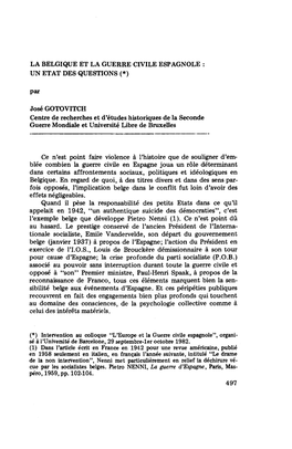 La Belgique Et La Guerre Civile Espagnole: Un État Des Questions