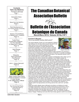 Bulletin 45(1) 1 Canadian Botanical in the Next 12 Months on This Important Task
