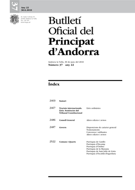 Butlletí Oficial Del Principat D'andorra