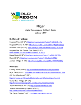 Niger Digital Resources and Children’S Books Updated 4/2020