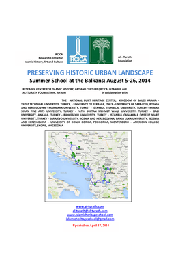 PRESERVING HISTORIC URBAN LANDSCAPE Summer School at the Balkans: August 5‐26, 2014