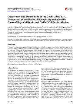 Occurrence and Distribution of the Genus Jania JV Lamouroux