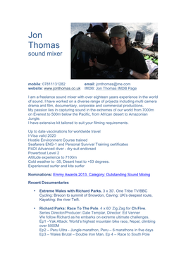 CV Jon Thomas October 2016