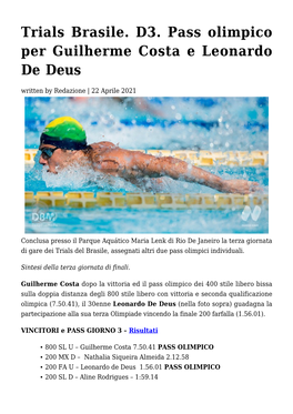 Trials Brasile. D3. Pass Olimpico Per Guilherme Costa E Leonardo De Deus Written by Redazione | 22 Aprile 2021