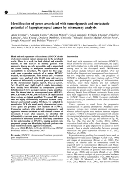 Identification of Genes Associated with Tumorigenesis and Metastatic