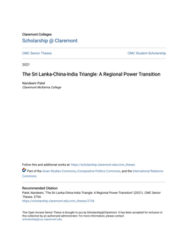 The Sri Lanka-China-India Triangle: a Regional Power Transition