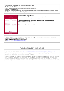 Burchfiel Et Al 1997 Geology of the Wilson Cliffs-Potosi Mountain Area