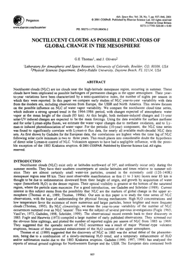 Noctilucent Clouds As Possible Indicators of Global Change in the Mxsosphxre