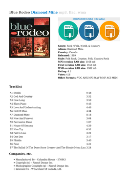 Blue Rodeo Diamond Mine Mp3, Flac, Wma