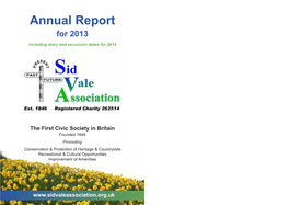 Annual Report for 2013 Including Diary and Excursion Dates for 2014