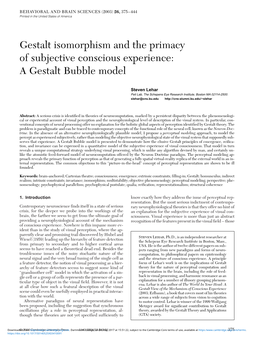 Gestalt Isomorphism and the Primacy of Subjective Conscious Experience: a Gestalt Bubble Model