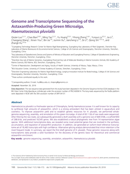 Genome and Transcriptome Sequencing of the Astaxanthin-Producing Green Microalga, Haematococcus Pluvialis