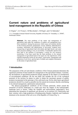 Current Nature and Problems of Agricultural Land Management in the Republic of Crimea