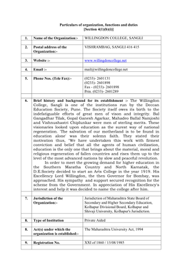 Particulars of Organization, Functions and Duties [Section 4(1)(B)(I)]