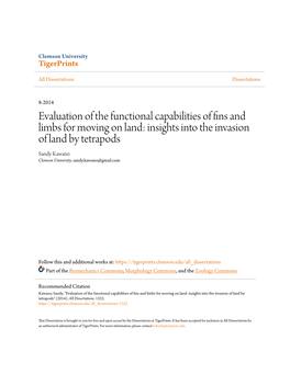 Evaluation of the Functional Capabilities of Fins and Limbs for Moving on Land: Insights Into the Invasion of Land by Tetrapods" (2014)