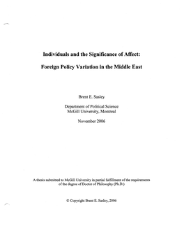 Individuals and the Significance of Affect: Foreign Policy Variation In