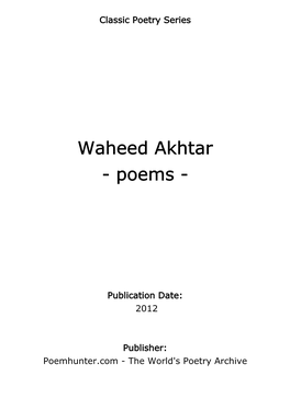 Waheed Akhtar - Poems