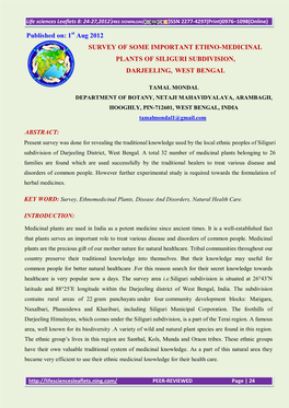 1 Aug 2012 SURVEY of SOME IMPORTANT ETHNO-MEDICINAL PLANTS of SILIGURI SUBDIVISION