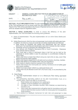 General Guidelines for the Pilot Implementation of Motorcycle Taxis