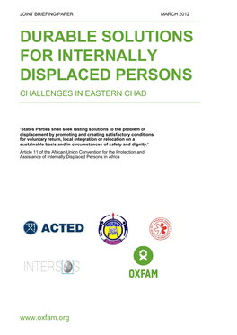 Durable Solutions for Internally Displaced Persons Challenges in Eastern Chad