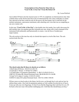 Transcription of Jaco Pastorius' Bass Solo on 