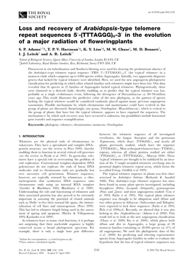 Loss and Recovery of Arabidopsis-Type Telomere Repeat Sequences 5'-(TTTAGGG)N-3' in the Evolution of a Major Radiation of ¯Oweringplants S