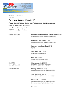 Ecstatic Music Festival® Clogs, Sarah Kirkland Snider and Orchestra for the Next Century, Gary M