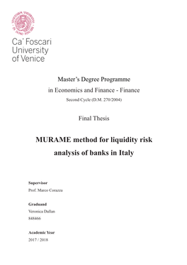 MURAME Method for Liquidity Risk Analysis of Banks in Italy