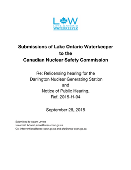Submissions of Lake Ontario Waterkeeper to the Canadian Nuclear