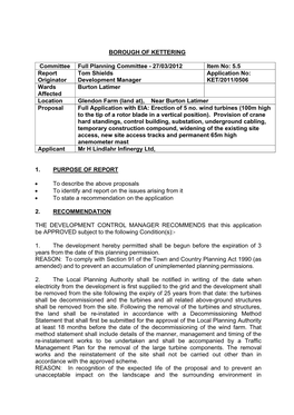 Near Burton Latimer Proposal Full Application with EIA: Erection of 5 No