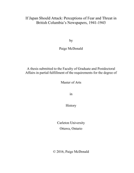 If Japan Should Attack: Perceptions of Fear and Threat in British Columbia's Newspapers, 1941-1943