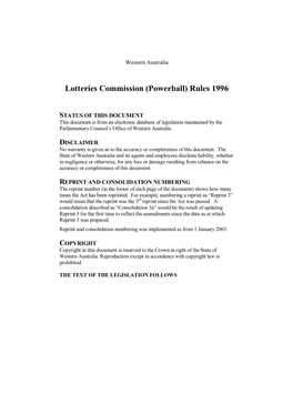Lotteries Commission (Powerball) Rules 1996