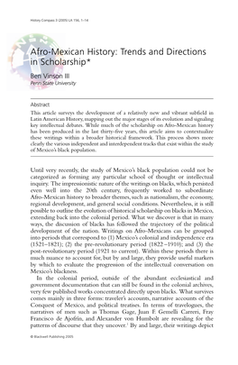 Afro-Mexican History: Trends and Directions in Scholarship* Ben Vinson III Penn State University