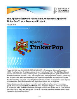 The Apache Software Foundation Announces Apache® Tinkerpop™ As a Top-Level Project