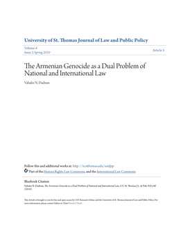 The Armenian Genocide As a Dual Problem of National and International Law Vahakn N