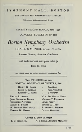 Boston Symphony Orchestra Concert Programs, Season 72, 1952-1953