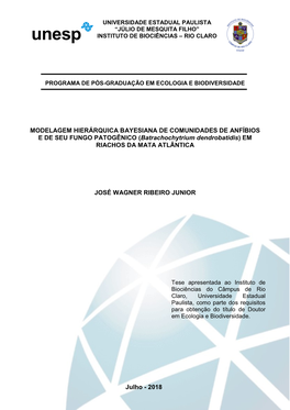 MODELAGEM HIERÁRQUICA BAYESIANA DE COMUNIDADES DE ANFÍBIOS E DE SEU FUNGO PATOGÊNICO (Batrachochytrium Dendrobatidis) EM RIACHOS DA MATA ATLÂNTICA